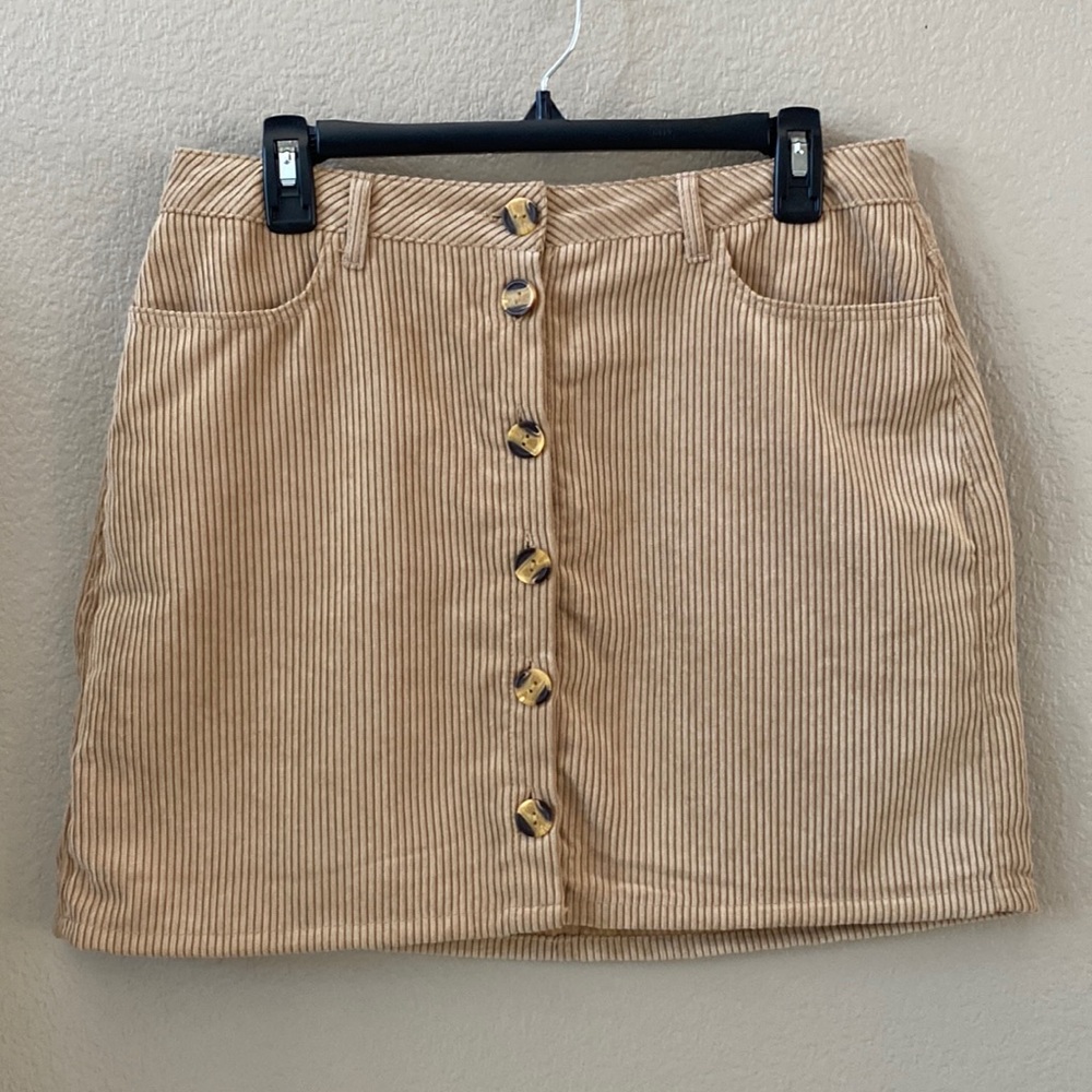 Ambiance Tan Corduroy Button-Front A-Line Mini Skirt